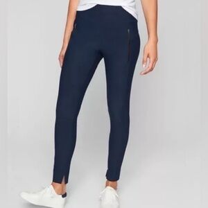 Athleta Stella Tight Leggings Navy Blue Zip Pockets Sz Small Ankle Stretch Pant